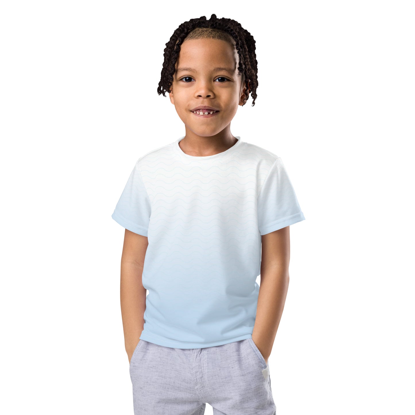 Blue-Gradient Waves Kids crew neck t-shirt