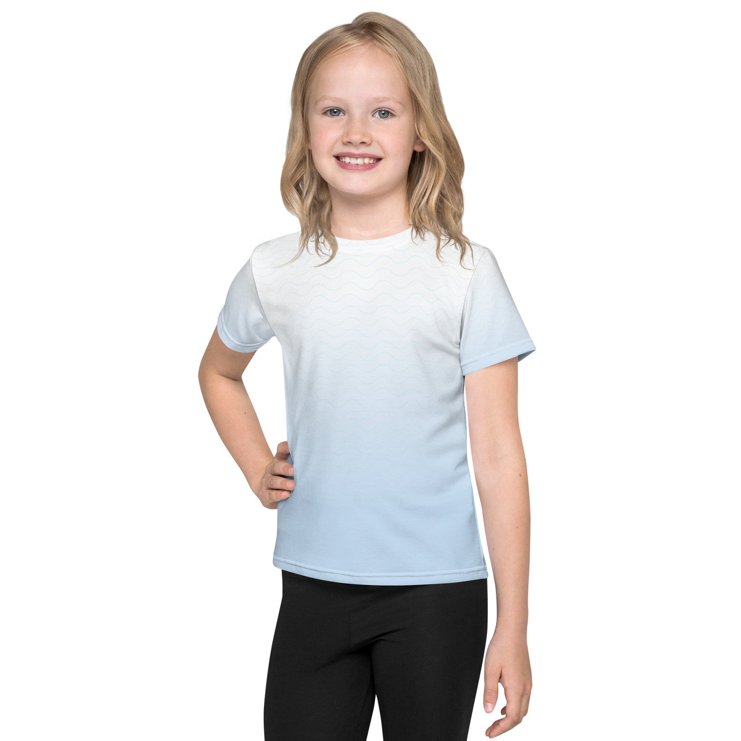 Blue-Gradient Waves Kids crew neck t-shirt