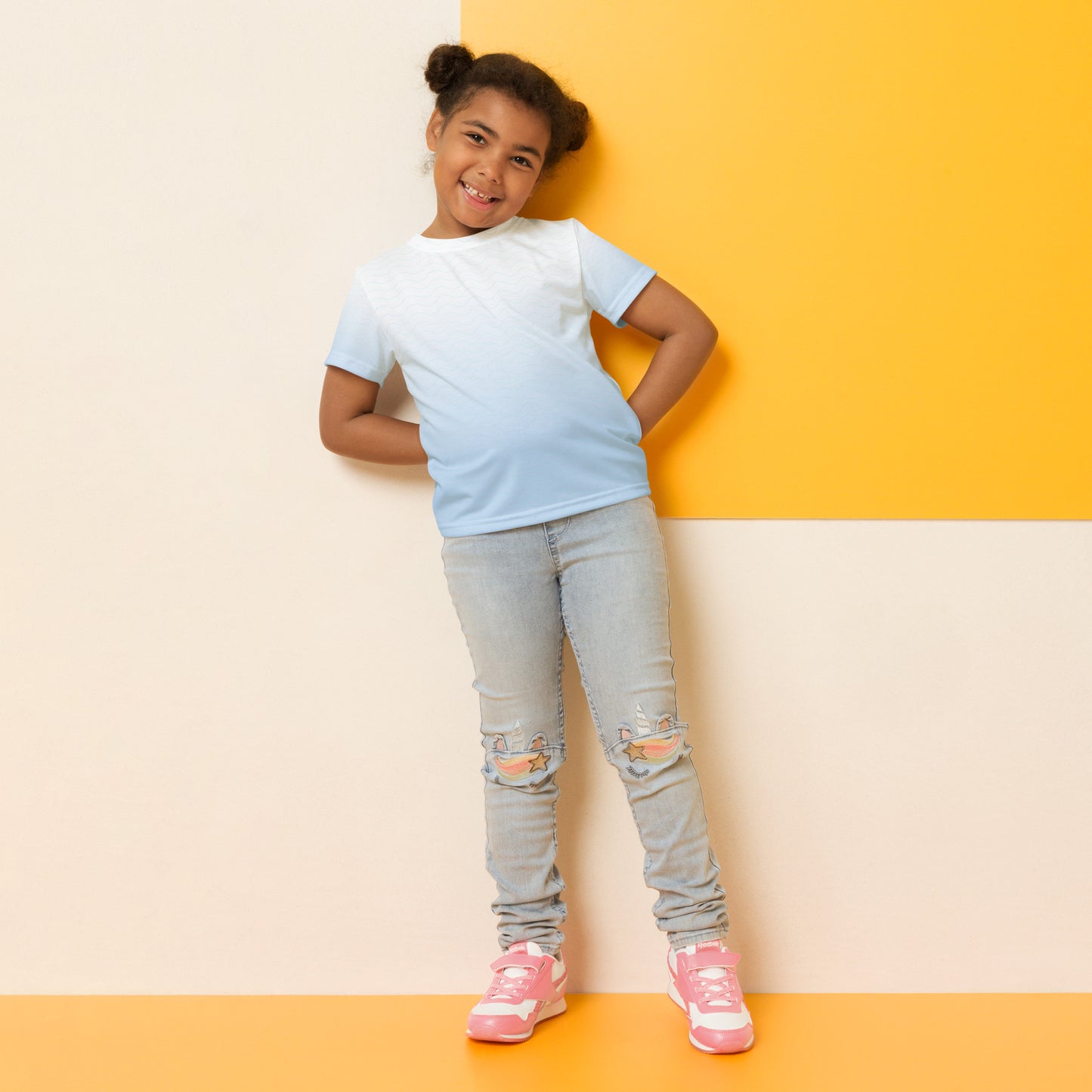 Blue-Gradient Waves Kids crew neck t-shirt