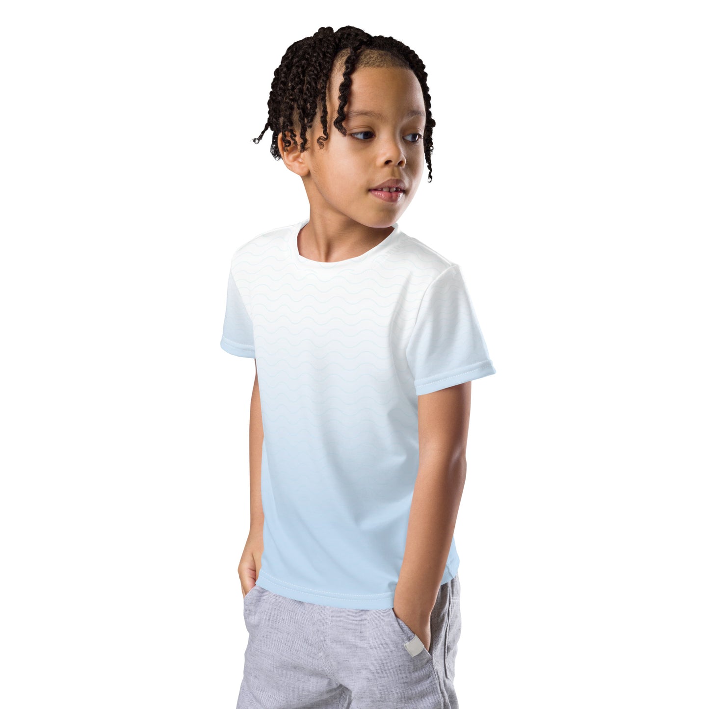 Blue-Gradient Waves Kids crew neck t-shirt