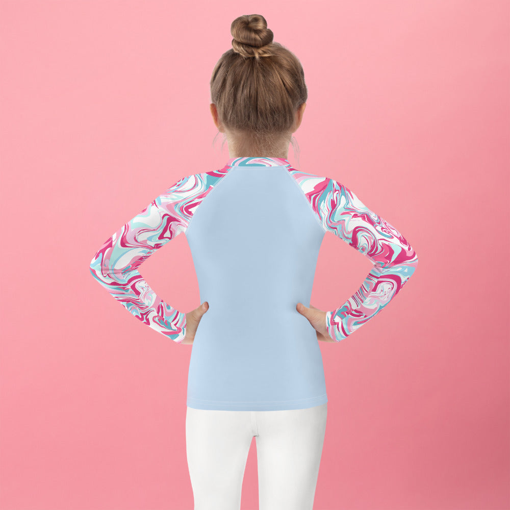 Marble-Pink Kids Rash Guard