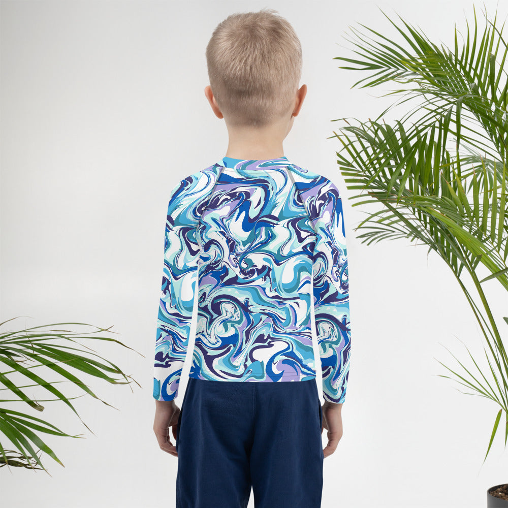 Marble-Blue Kids Rash Guard