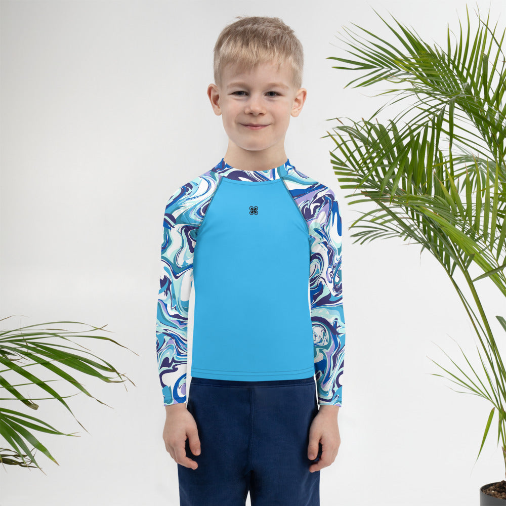 Marble-Blue Kids Rash Guard