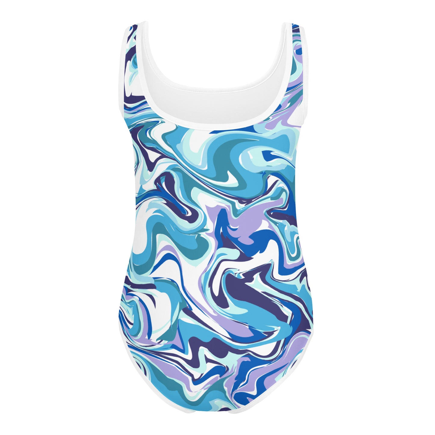 Blue-Swirls All-Over Print Kids Swimsuit