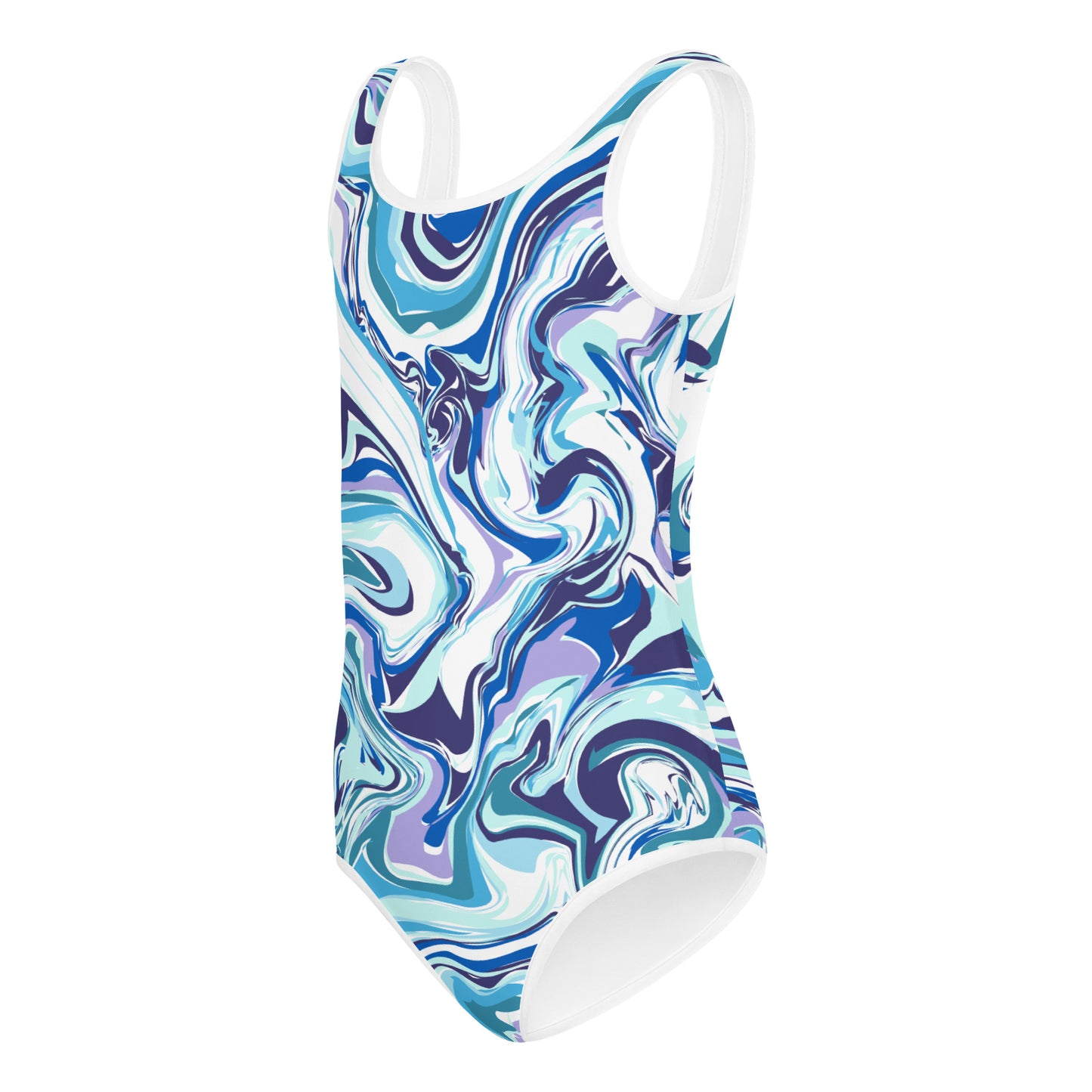 Blue-Swirls All-Over Print Kids Swimsuit