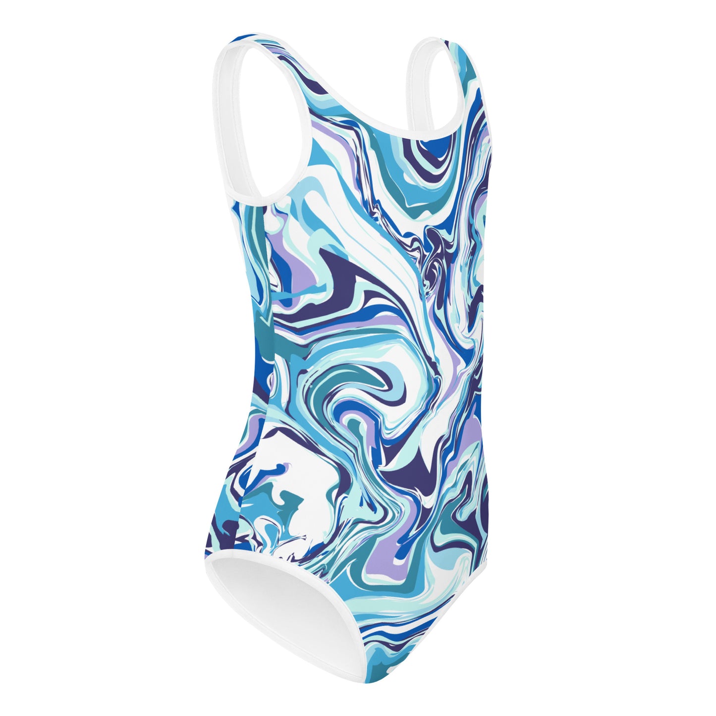 Blue-Swirls All-Over Print Kids Swimsuit