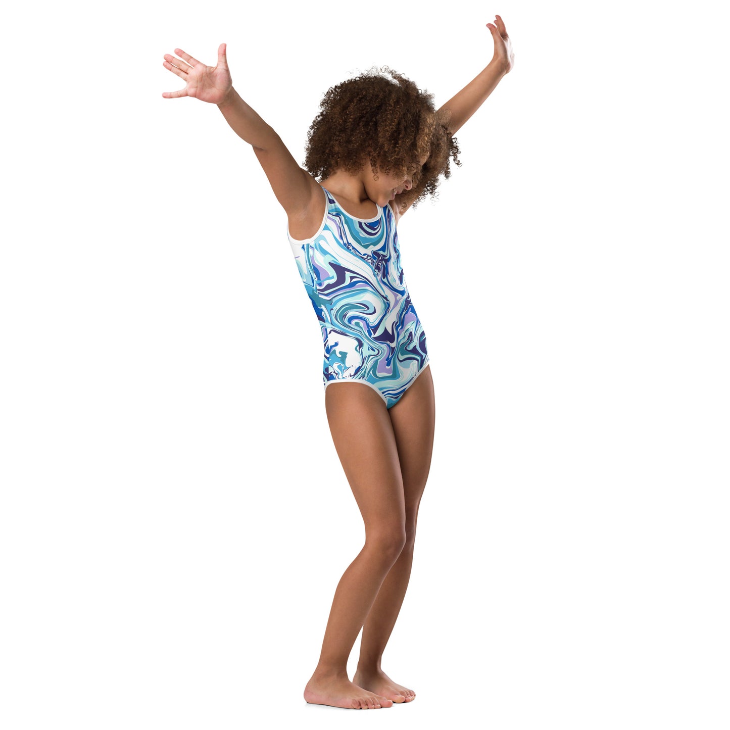 Blue-Swirls All-Over Print Kids Swimsuit