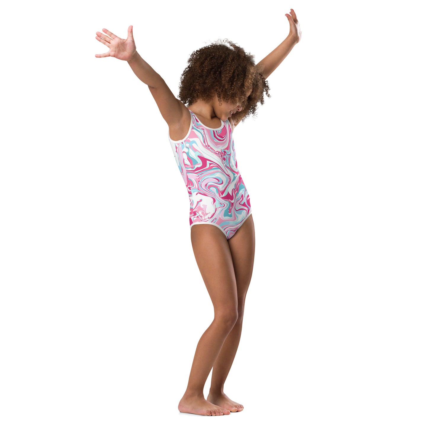 Pink-Swirls All-Over Print Kids Swimsuit