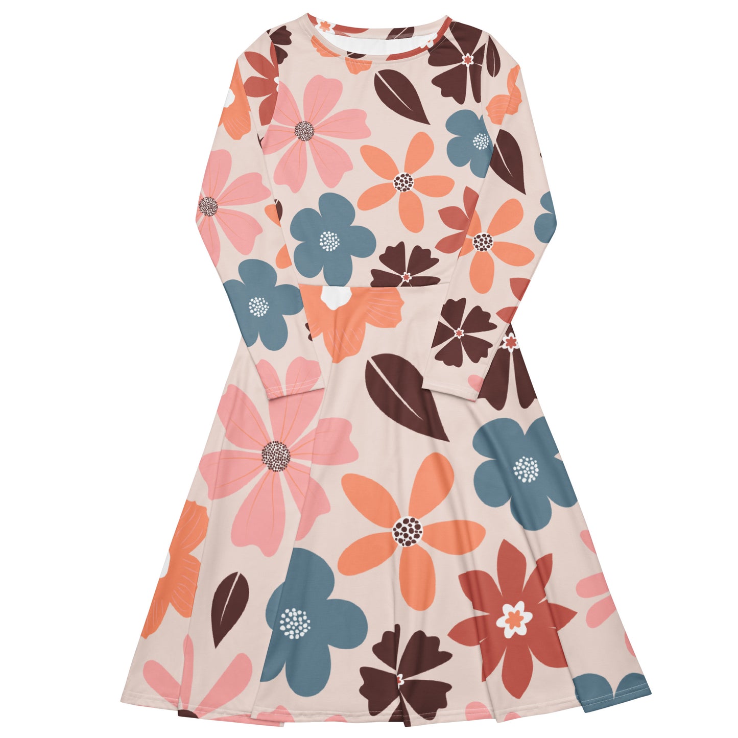 All-over print Floral Patern long sleeve midi dress$41.00