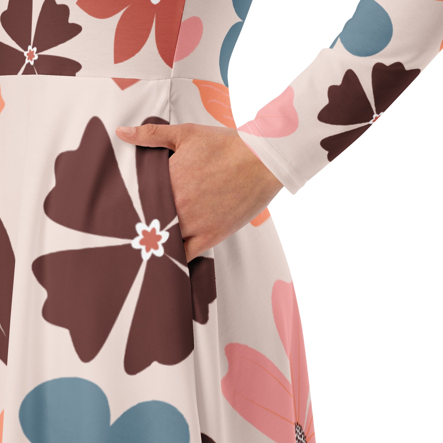 All-over print Floral Patern long sleeve midi dress$41.00