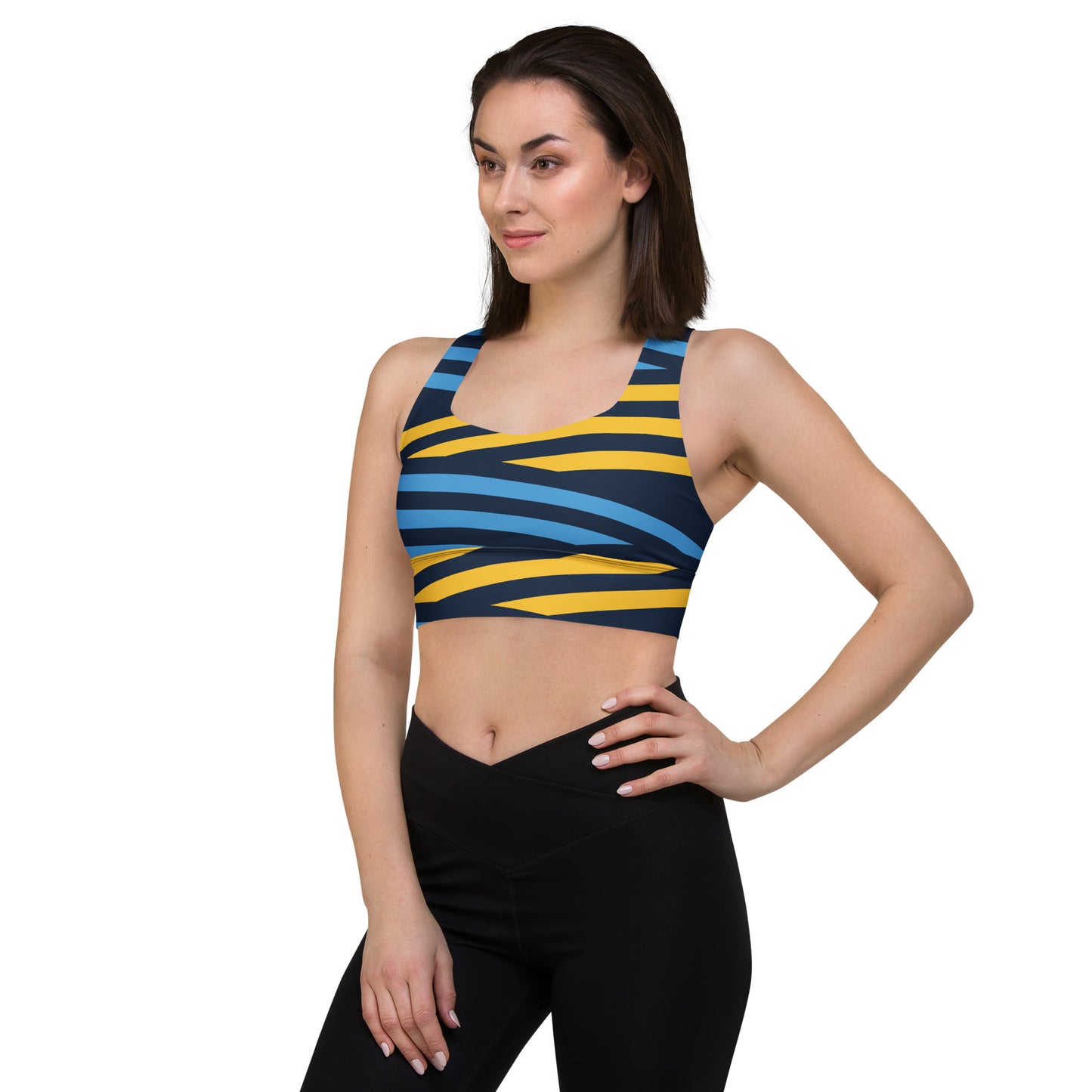 Blue and yellow stripes Longline sports bra