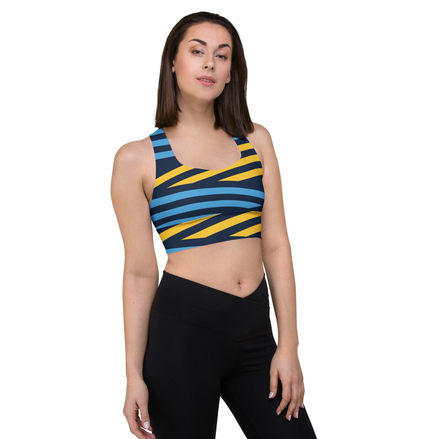 Blue and yellow stripes Longline sports bra