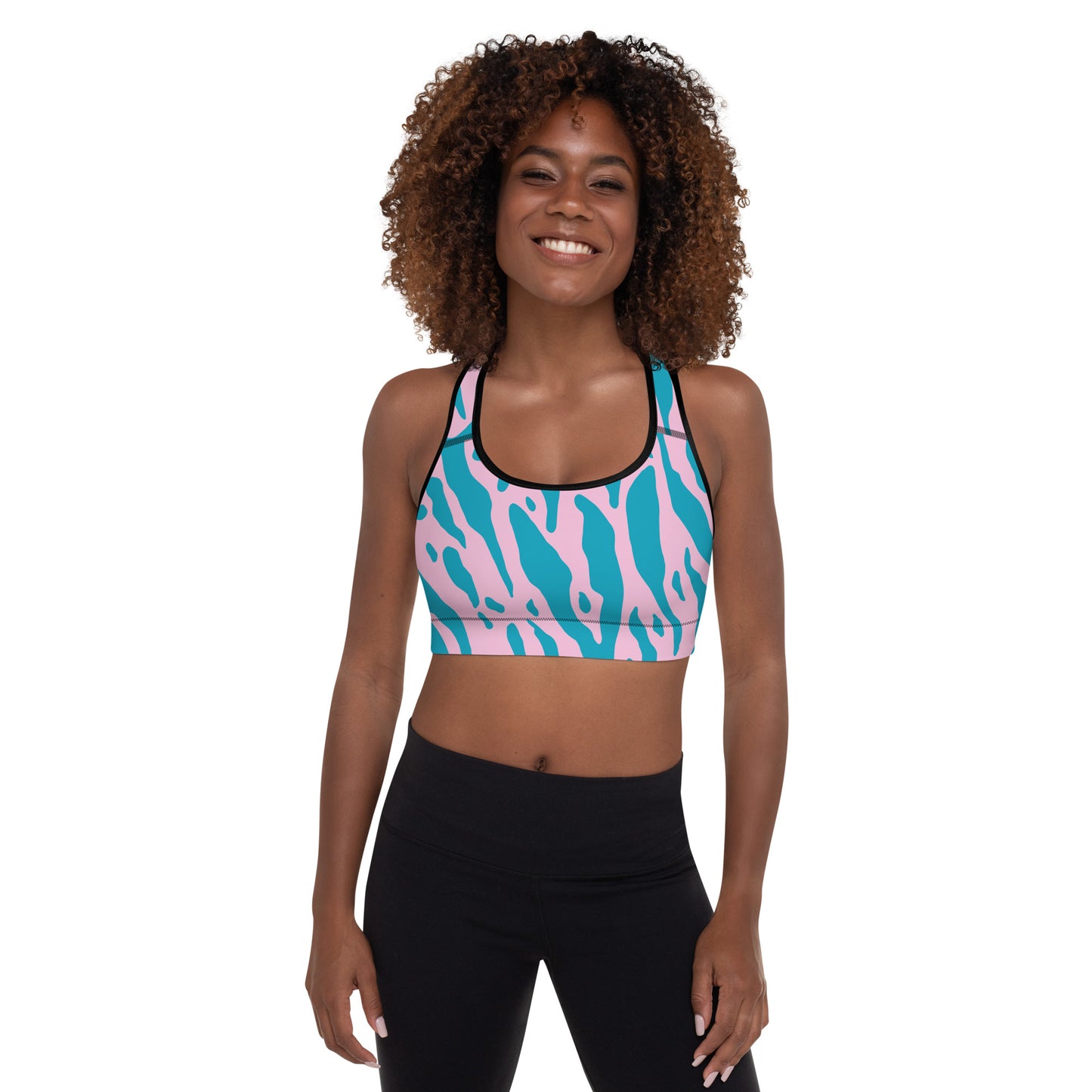 Pink and blue leopard print Padded Sports Bra