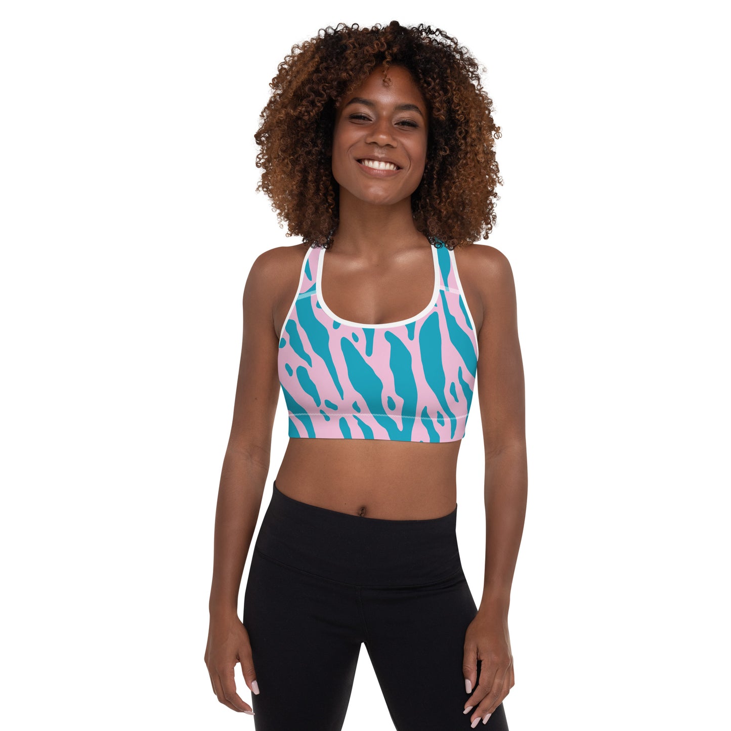 Pink and blue leopard print Padded Sports Bra