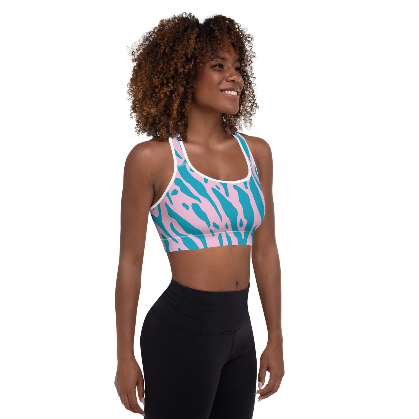 Pink and blue leopard print Padded Sports Bra