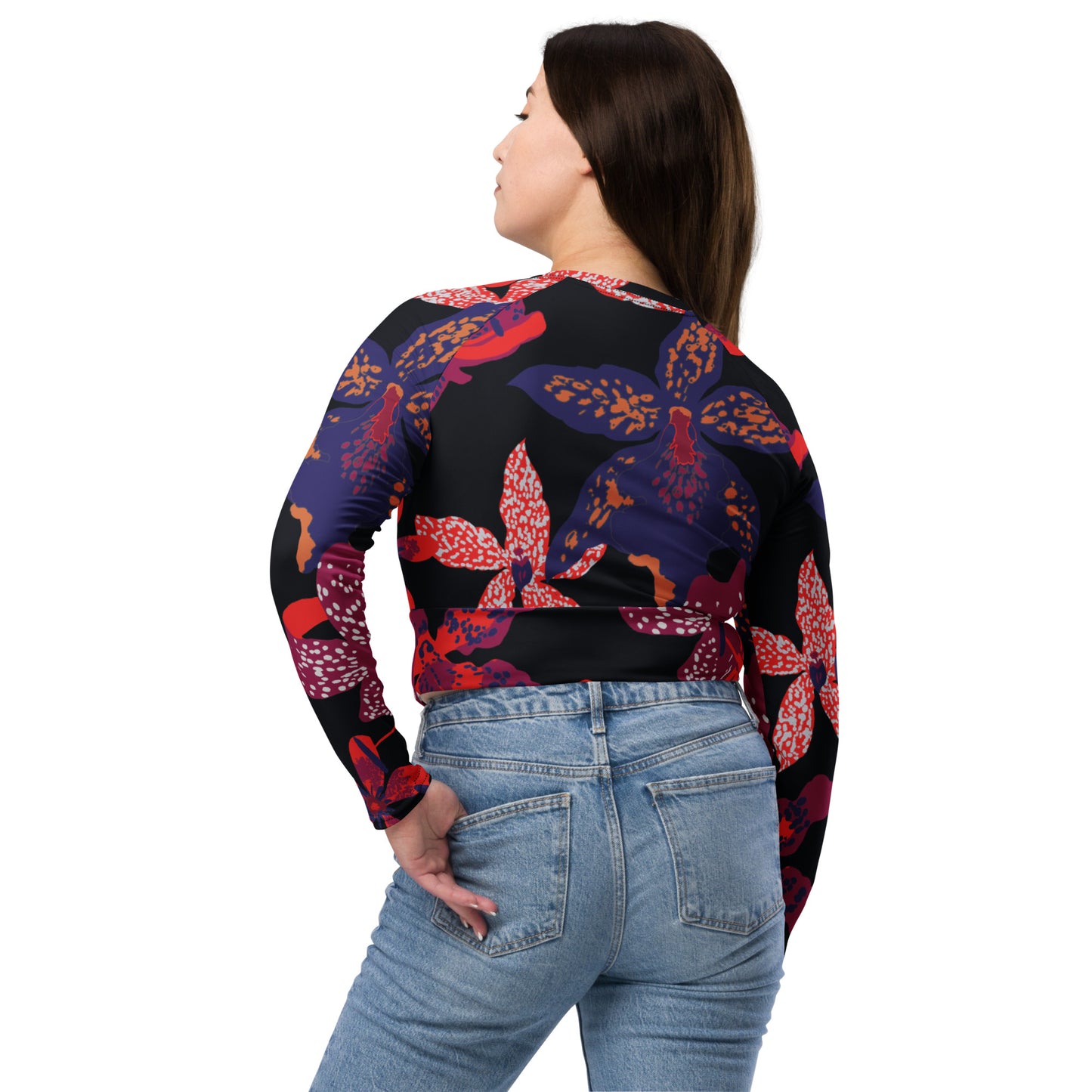 Tropical Recycled long-sleeve crop top