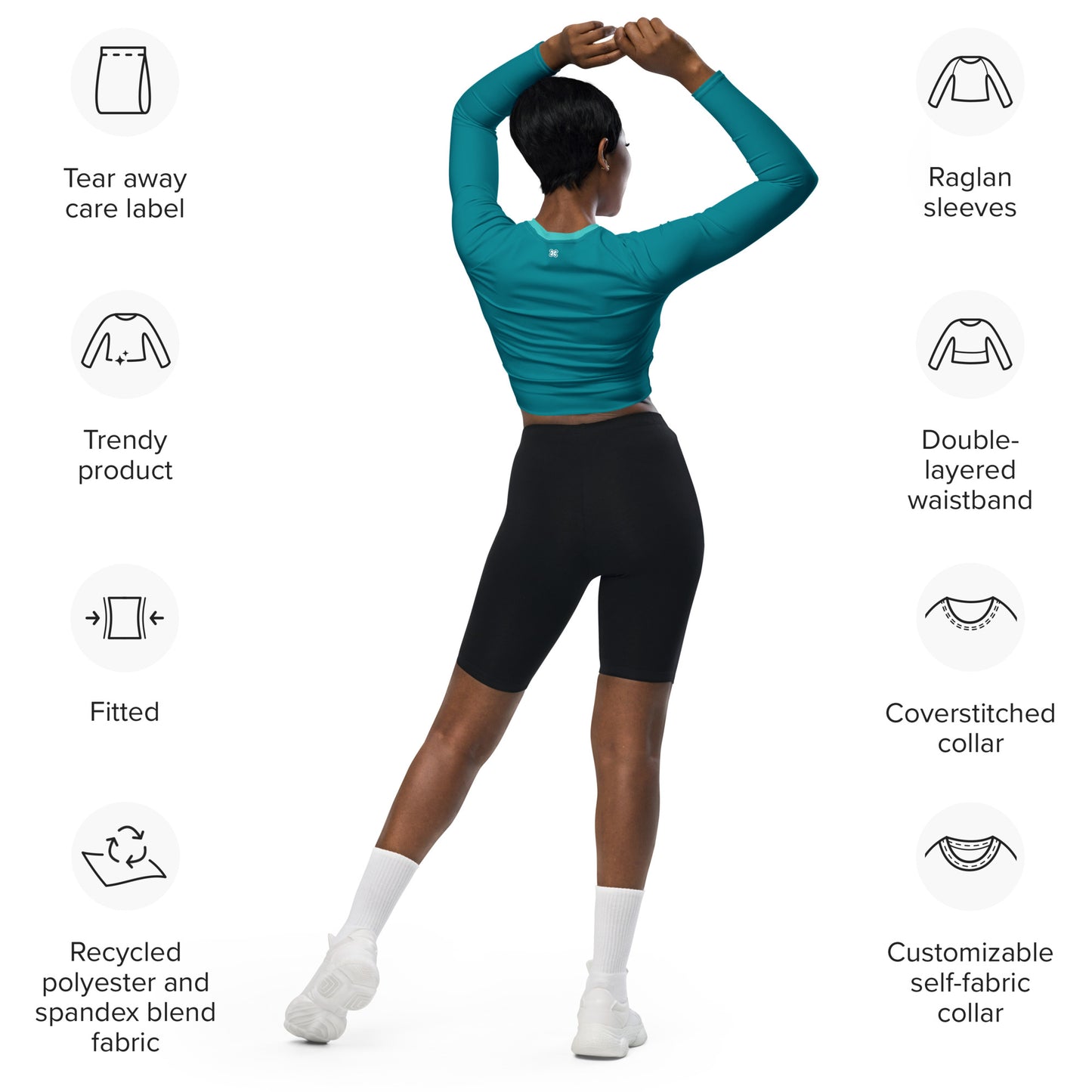 Dark Turquoise long-sleeve crop top