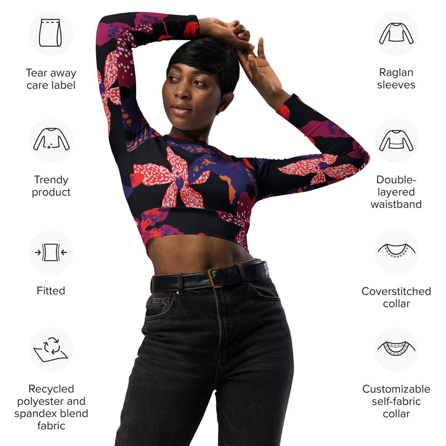 Tropical Recycled long-sleeve crop top
