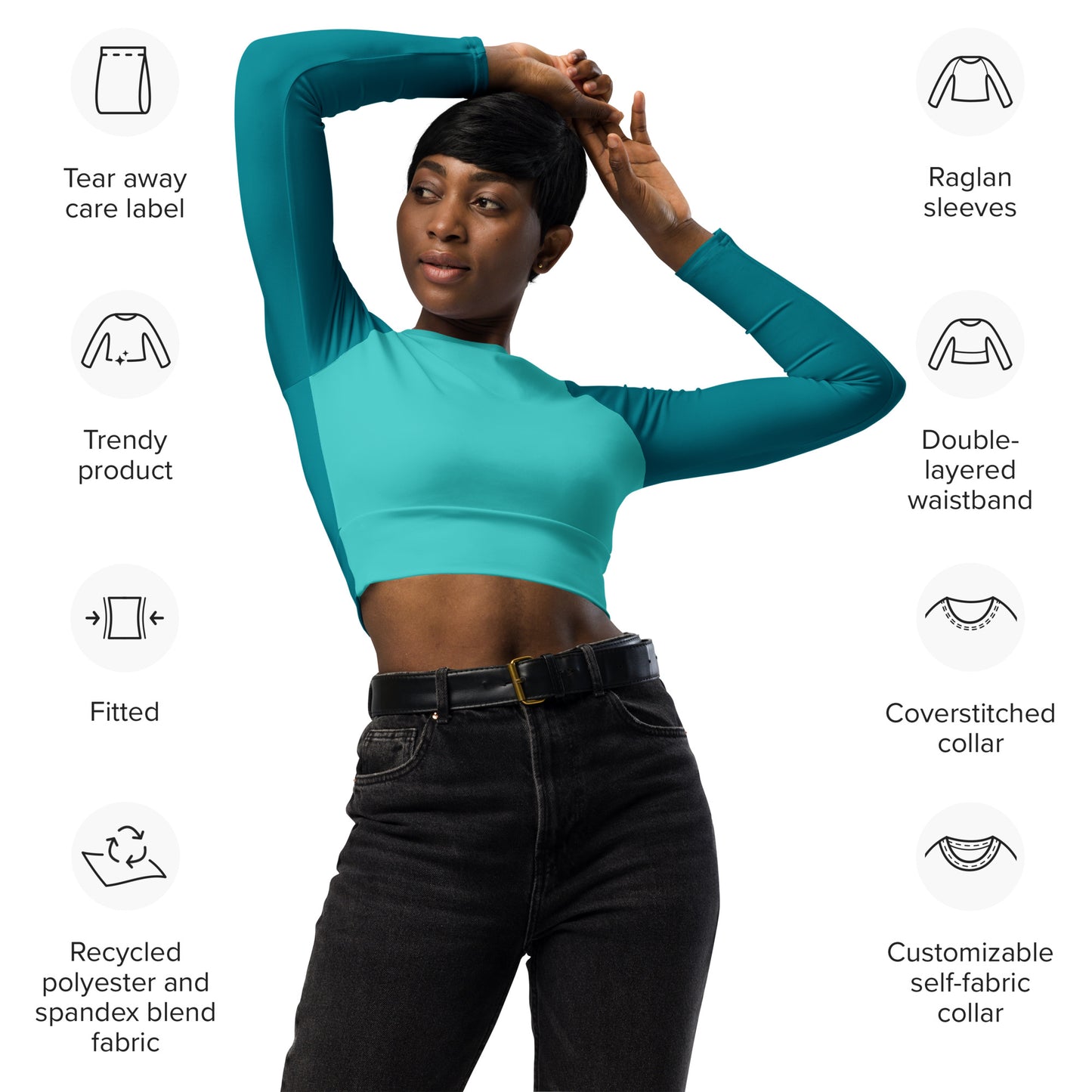 Dark Turquoise long-sleeve crop top