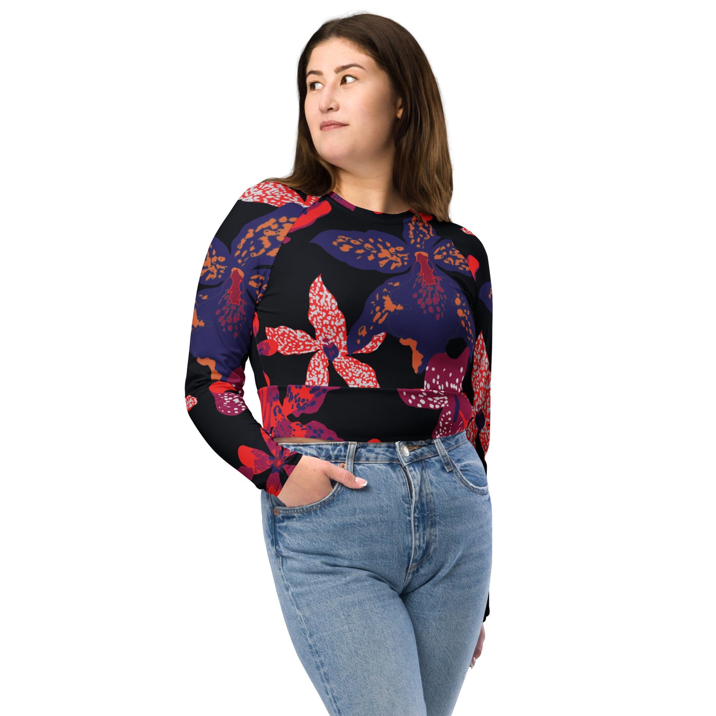 Tropical Recycled long-sleeve crop top