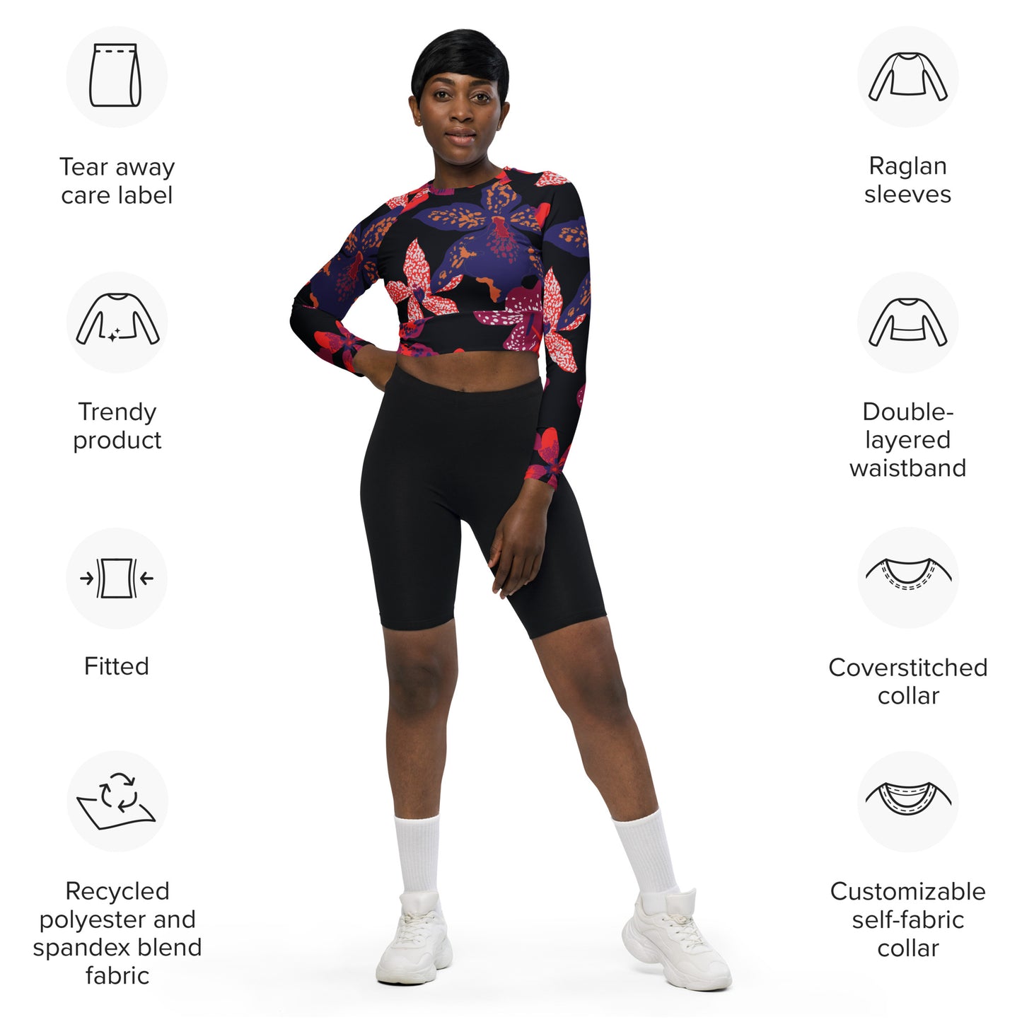 Tropical Recycled long-sleeve crop top