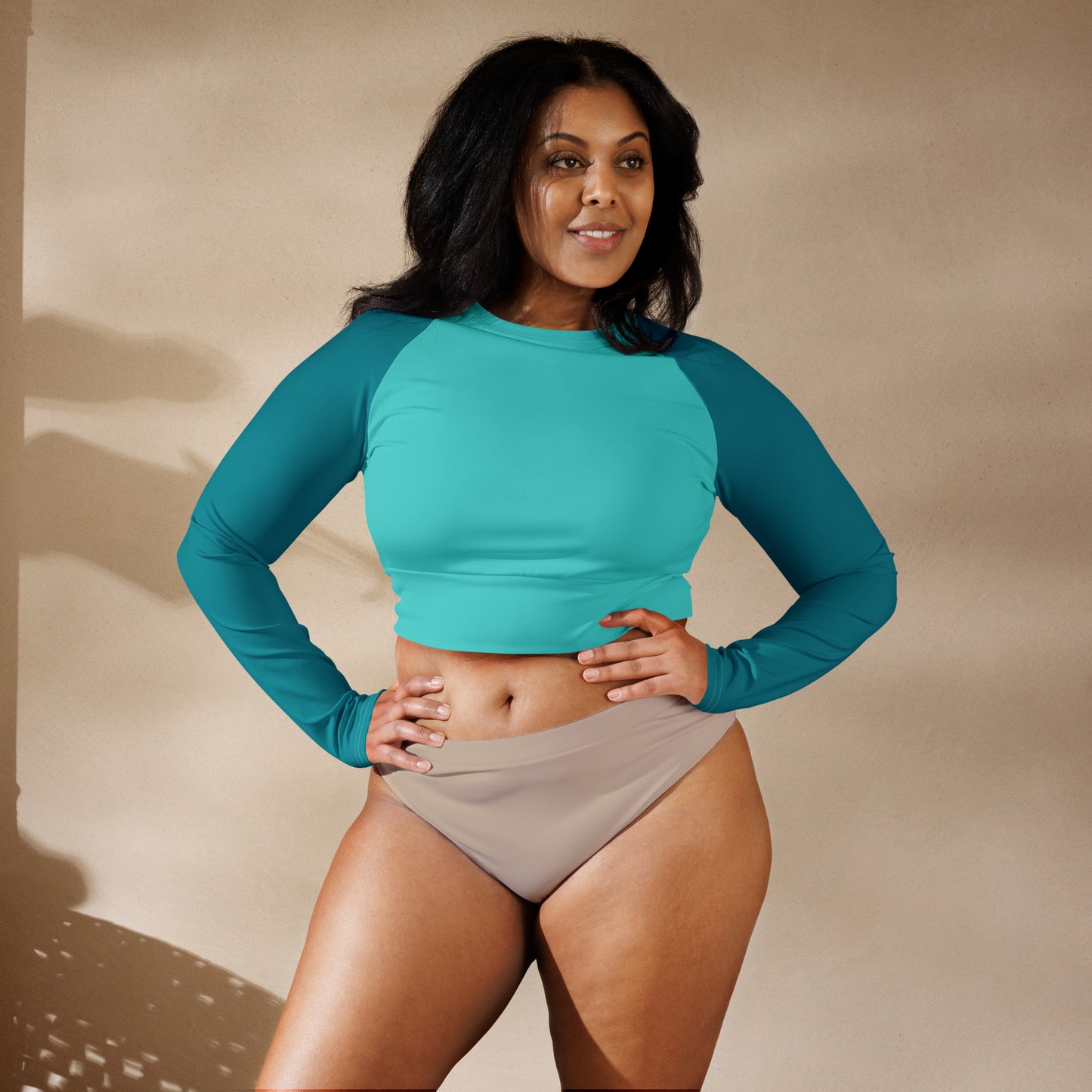Dark Turquoise long-sleeve crop top