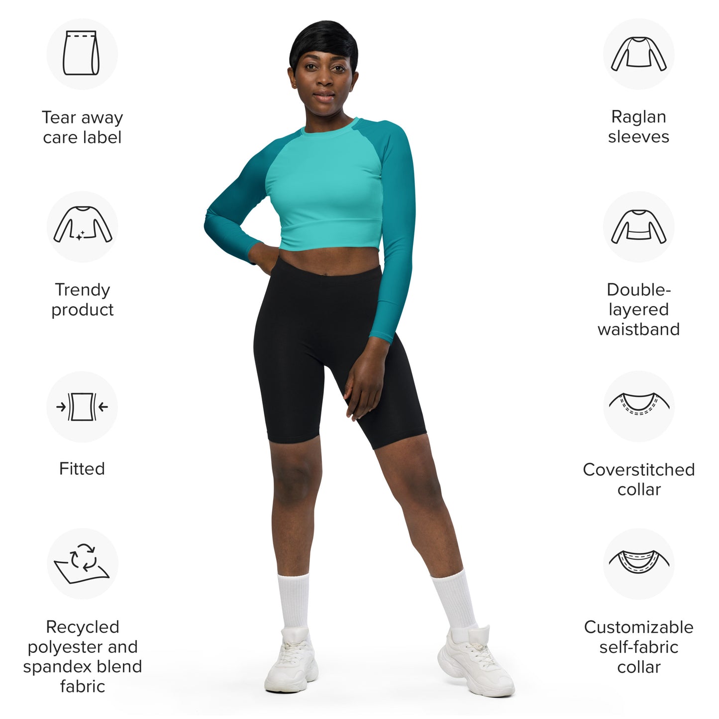 Dark Turquoise long-sleeve crop top