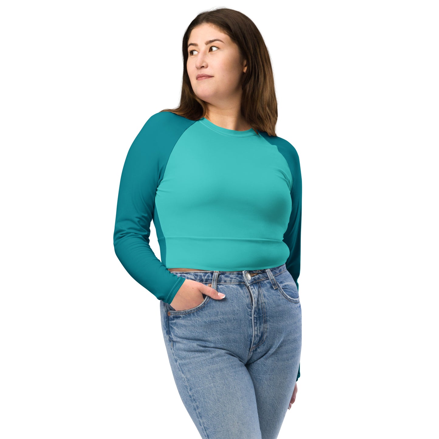 Dark Turquoise long-sleeve crop top