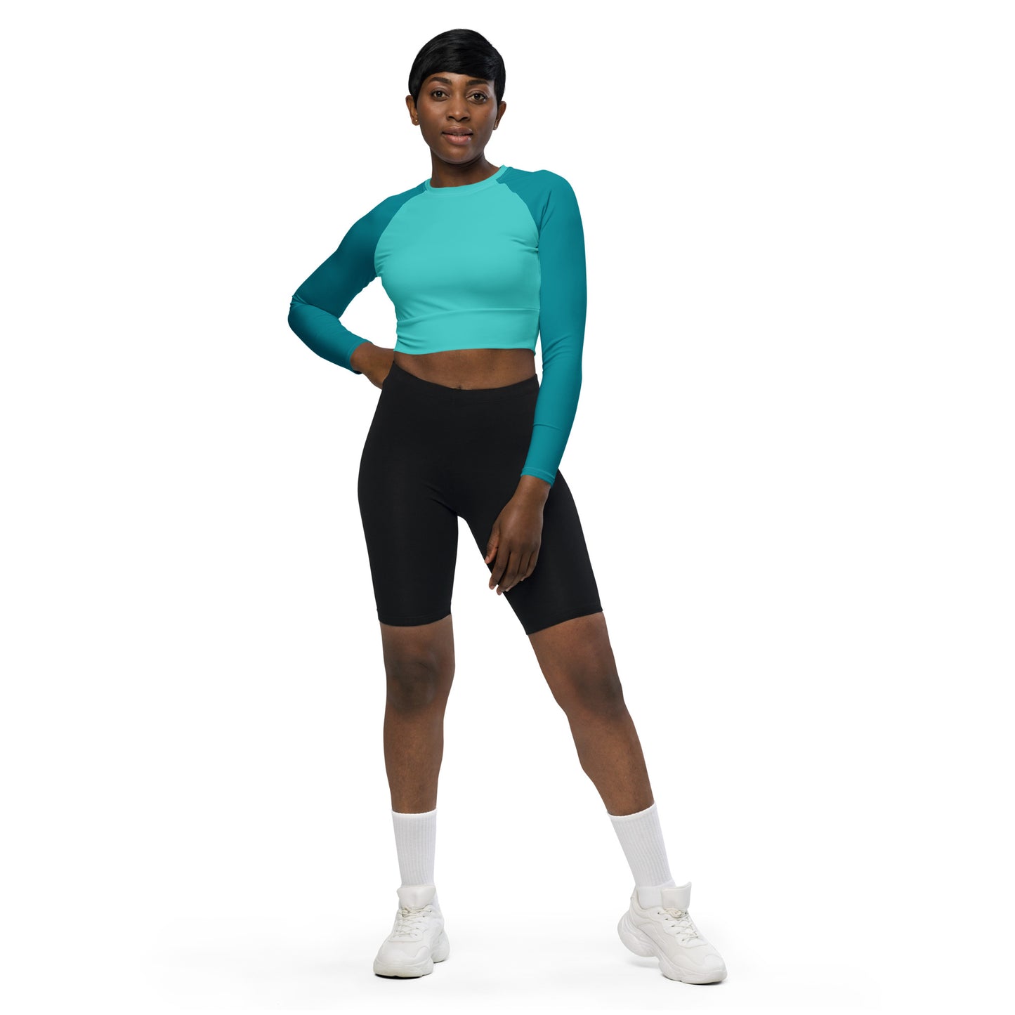Dark Turquoise long-sleeve crop top