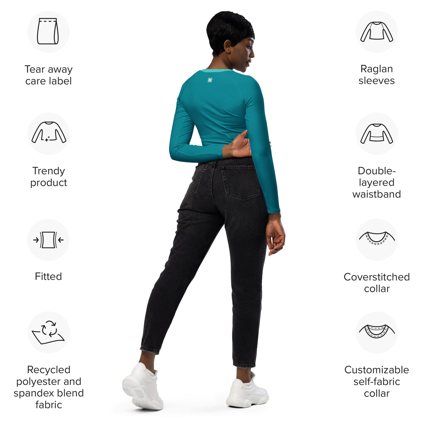 Dark Turquoise long-sleeve crop top