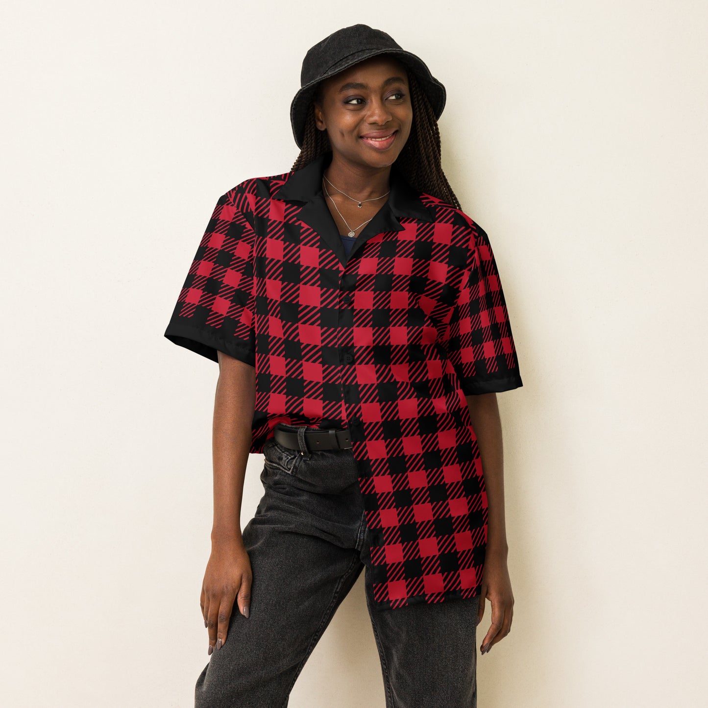 Red Plaid Unisex button shirt$38.95