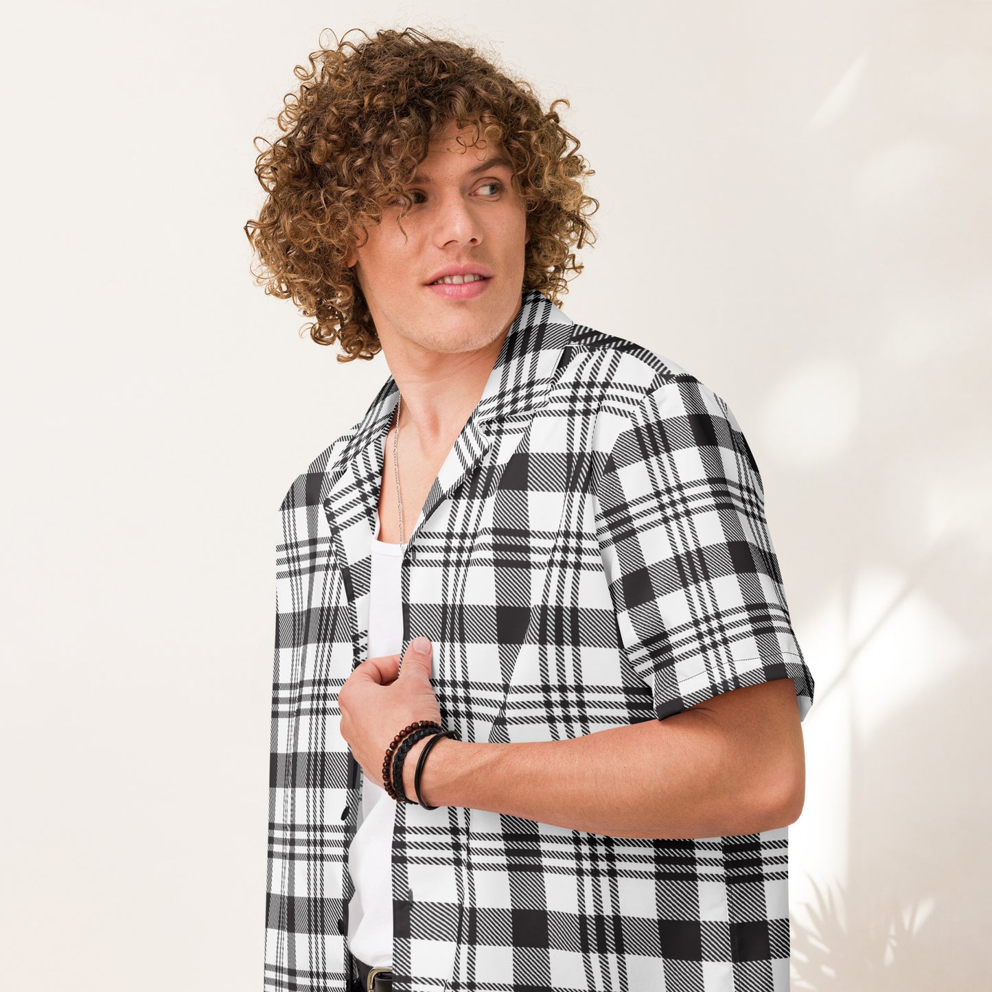 Grey Plaid Unisex button shirt$39.45