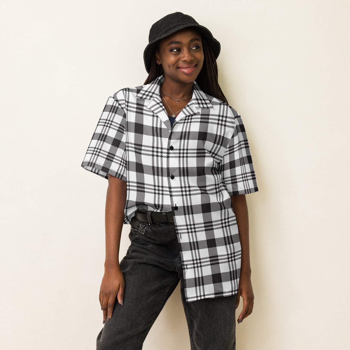 Grey Plaid Unisex button shirt$39.45