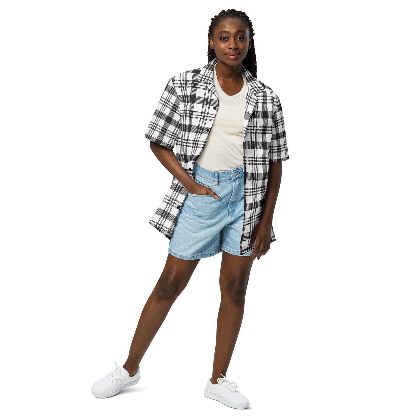 Grey Plaid Unisex button shirt$39.45