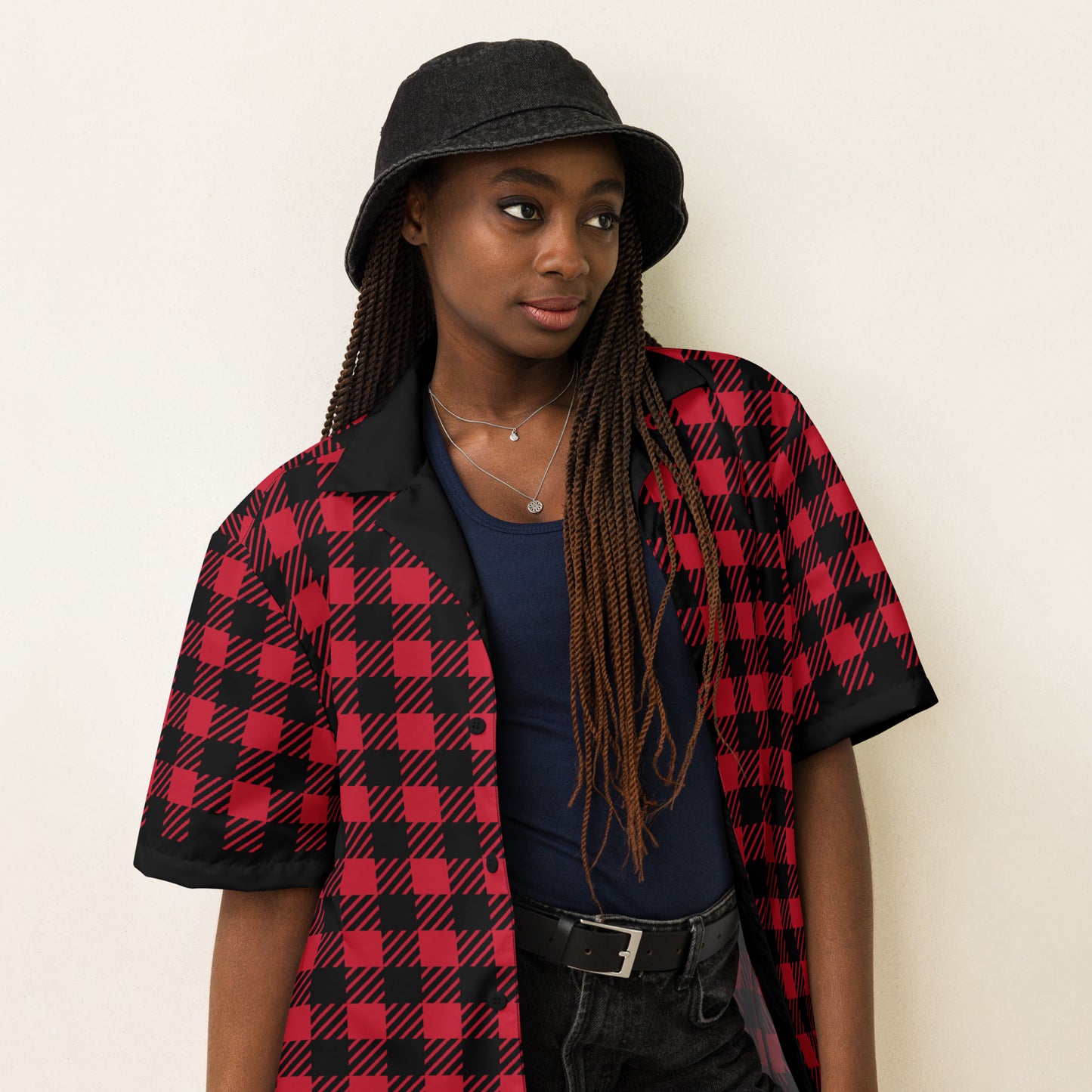 Red Plaid Unisex button shirt$38.95