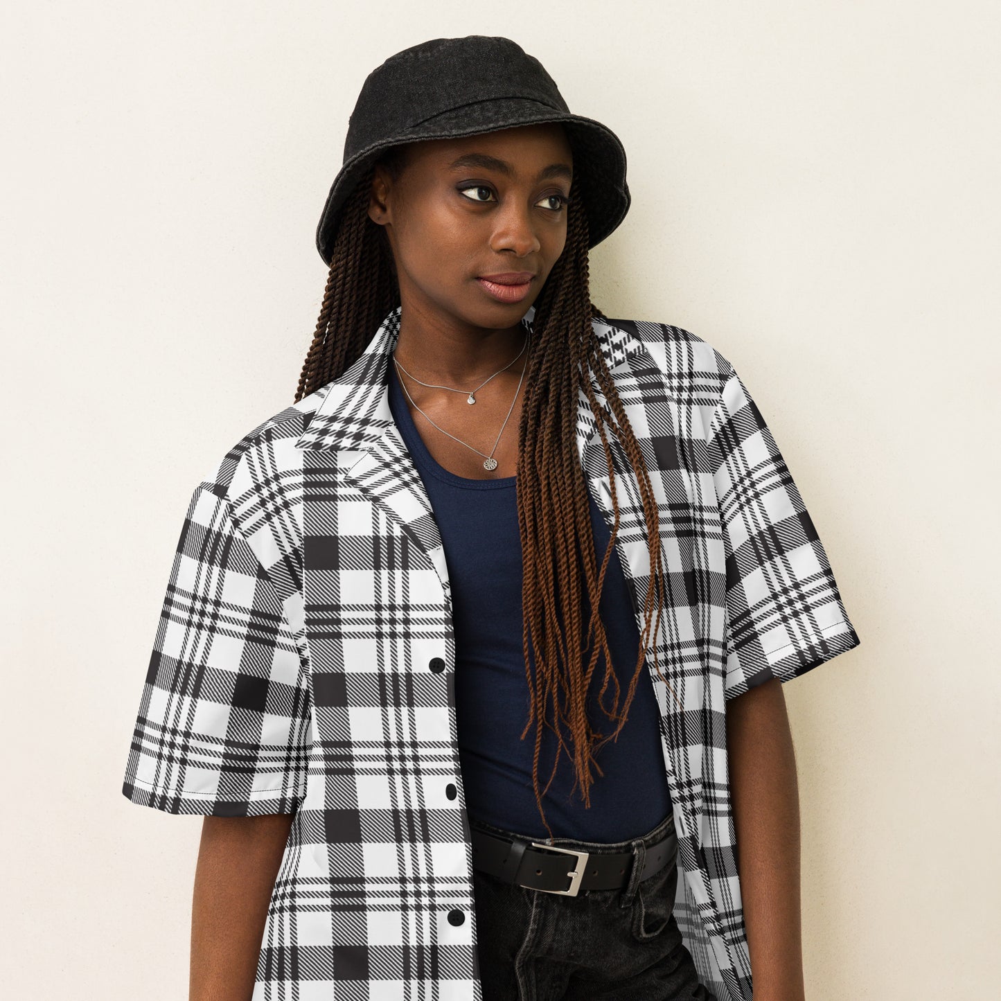 Grey Plaid Unisex button shirt$39.45