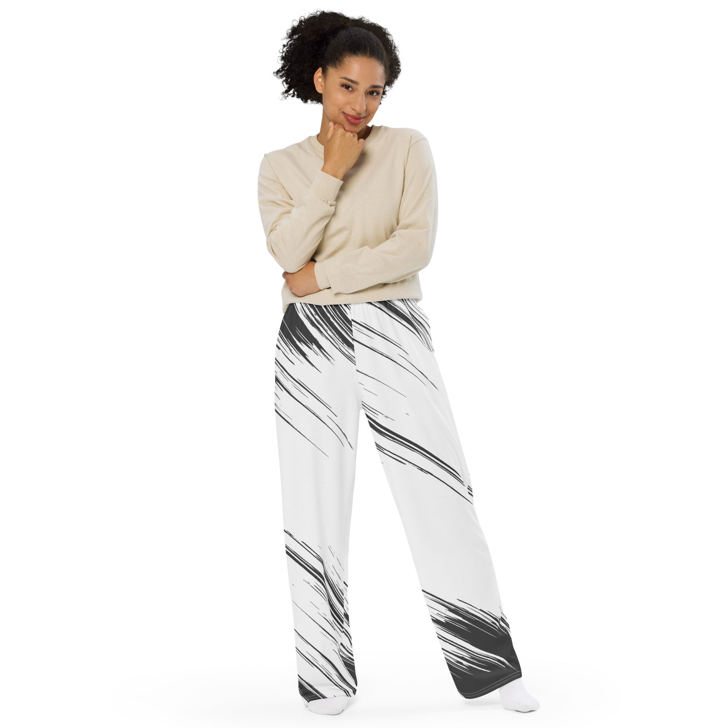 Black-&-White All-over print unisex wide-leg pants