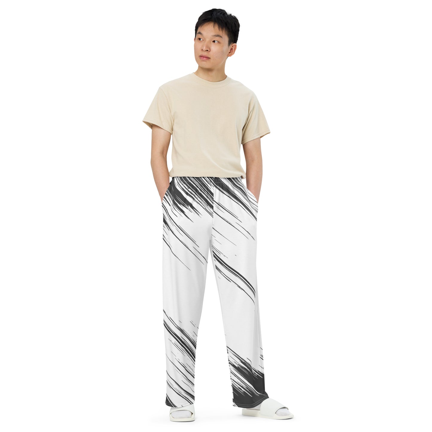 Black-&-White All-over print unisex wide-leg pants
