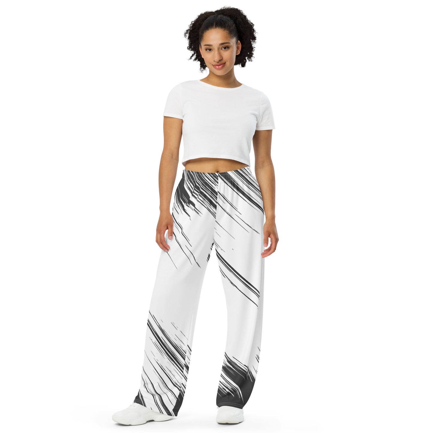 Black-&-White All-over print unisex wide-leg pants