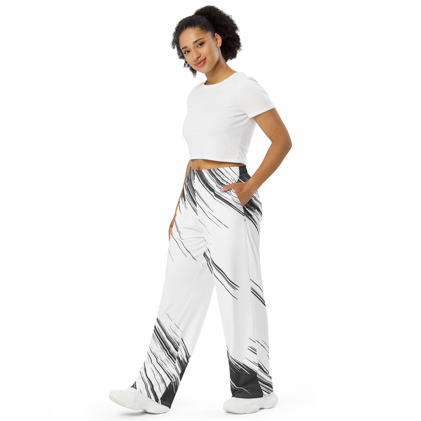 Black-&-White All-over print unisex wide-leg pants
