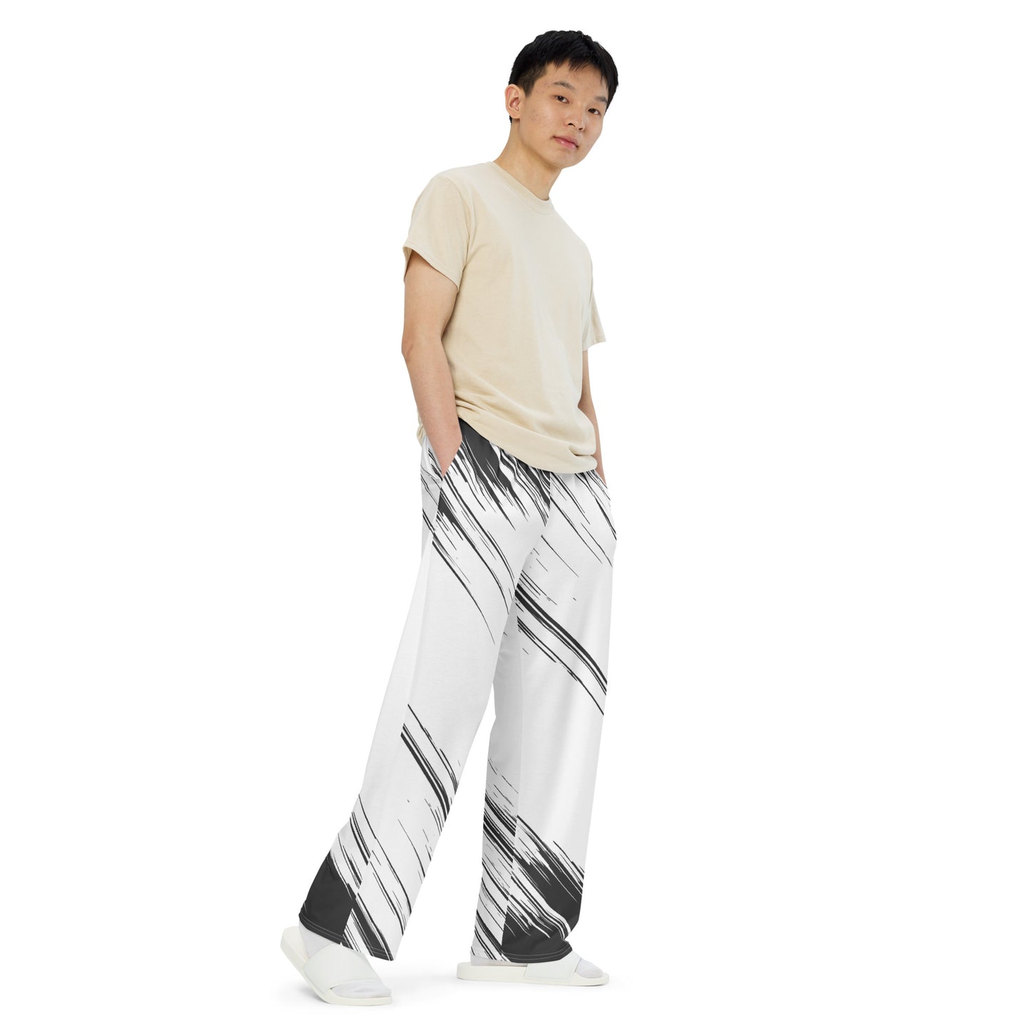 Black-&-White All-over print unisex wide-leg pants