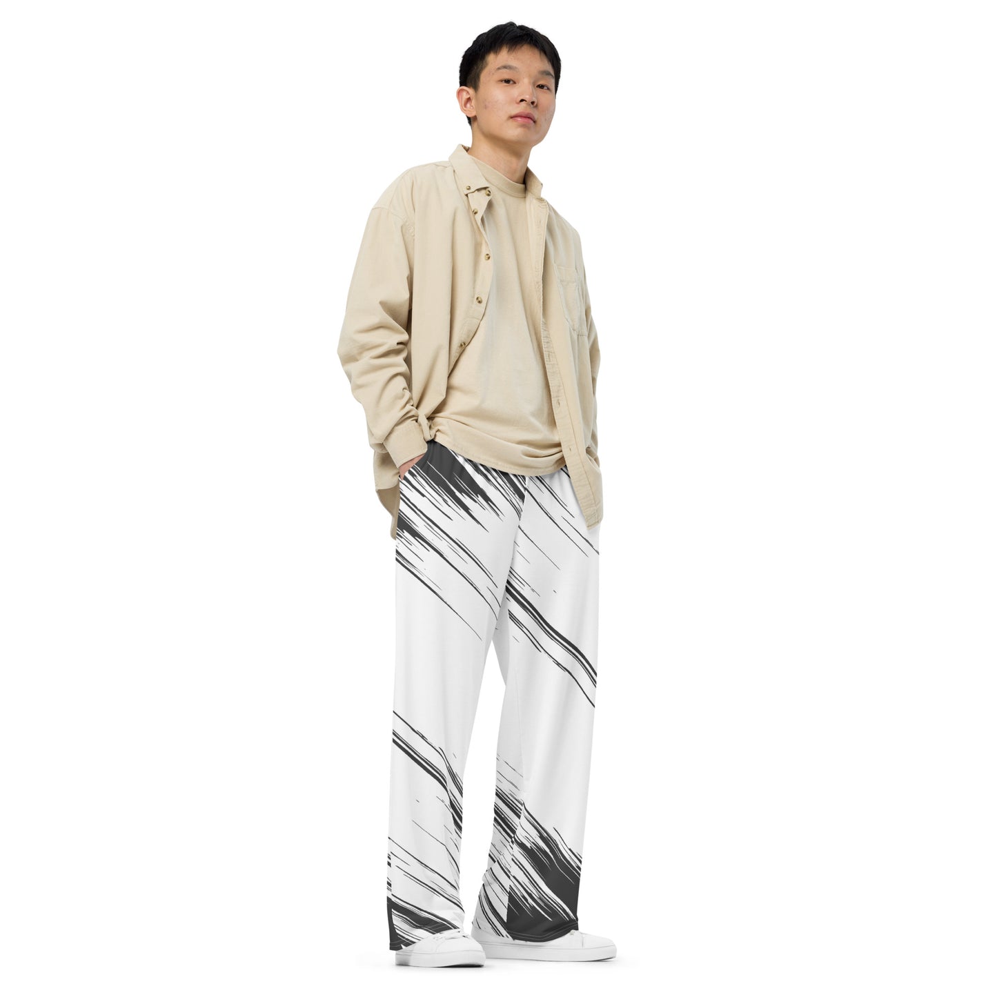 Black-&-White All-over print unisex wide-leg pants