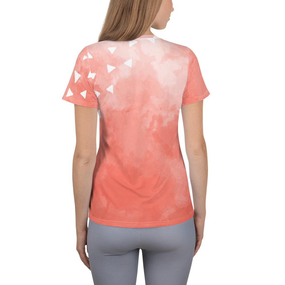 Pink-Tie-Dye Tri All-Over Print Women's Athletic T-shirt