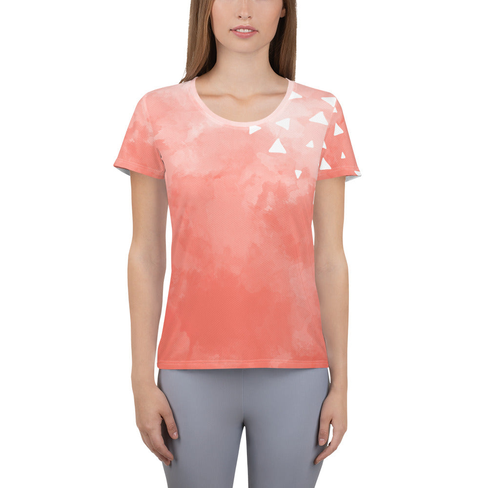 Pink-Tie-Dye Tri All-Over Print Women's Athletic T-shirt