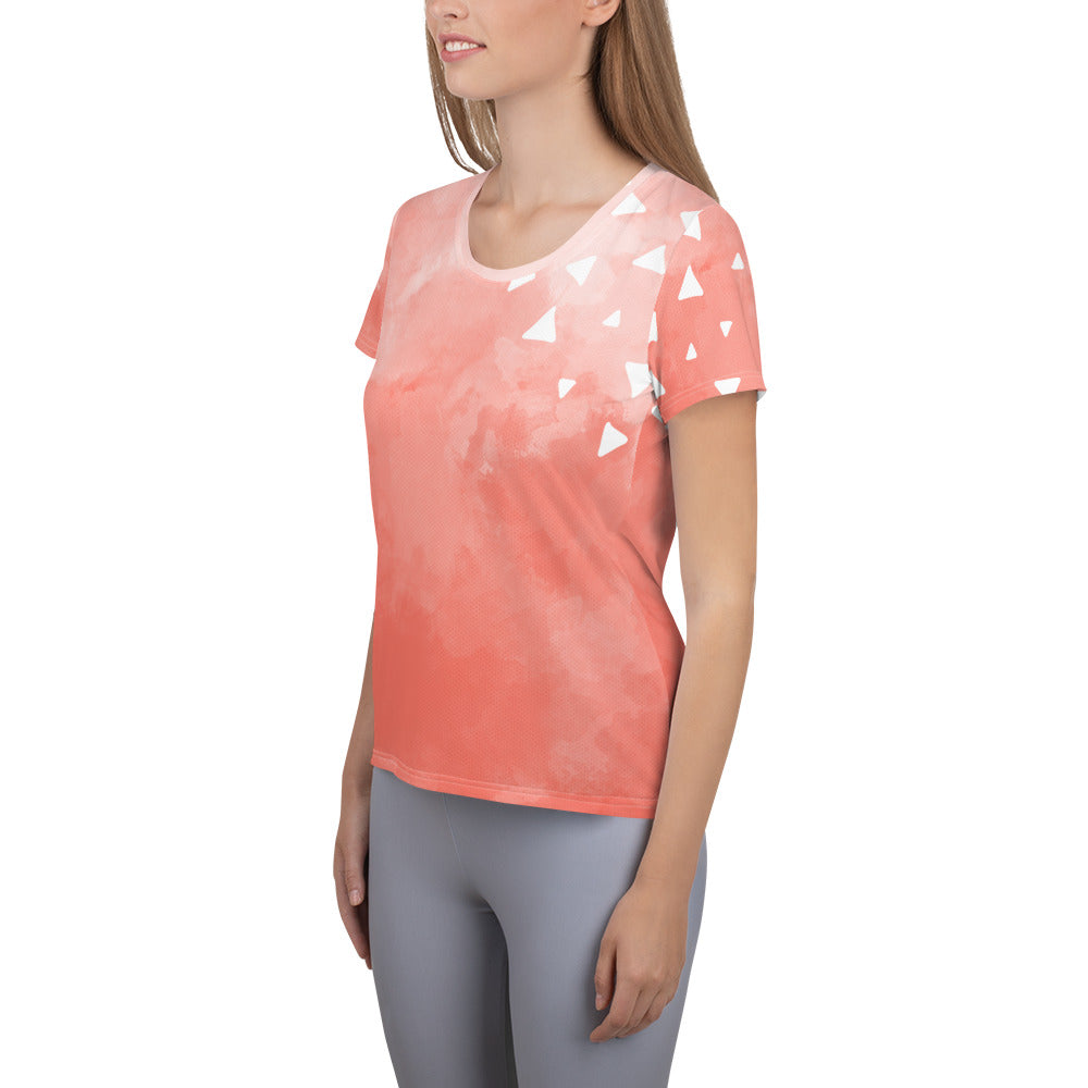 Pink-Tie-Dye Tri All-Over Print Women's Athletic T-shirt