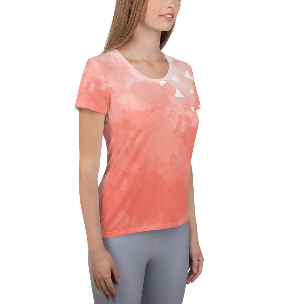 Pink-Tie-Dye Tri All-Over Print Women's Athletic T-shirt