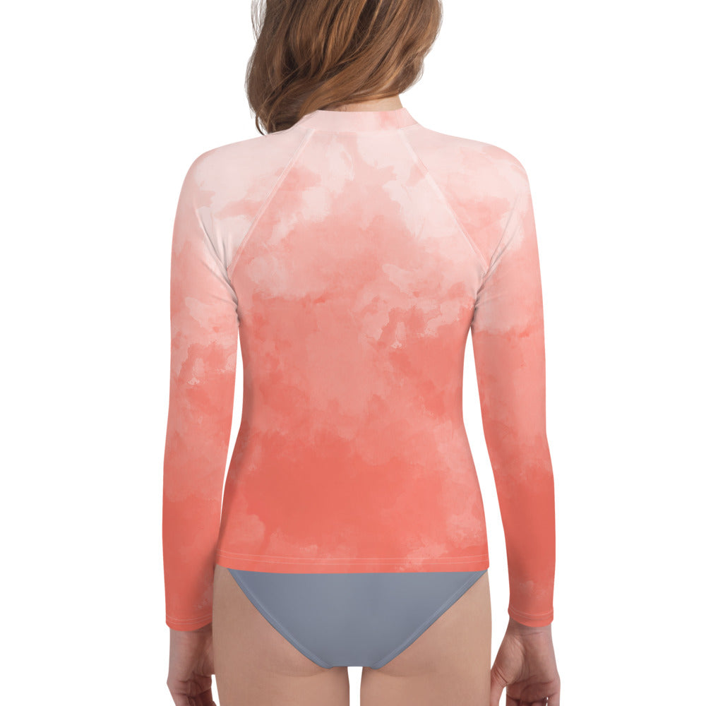 Pink-Watercolor Youth Rash Guard