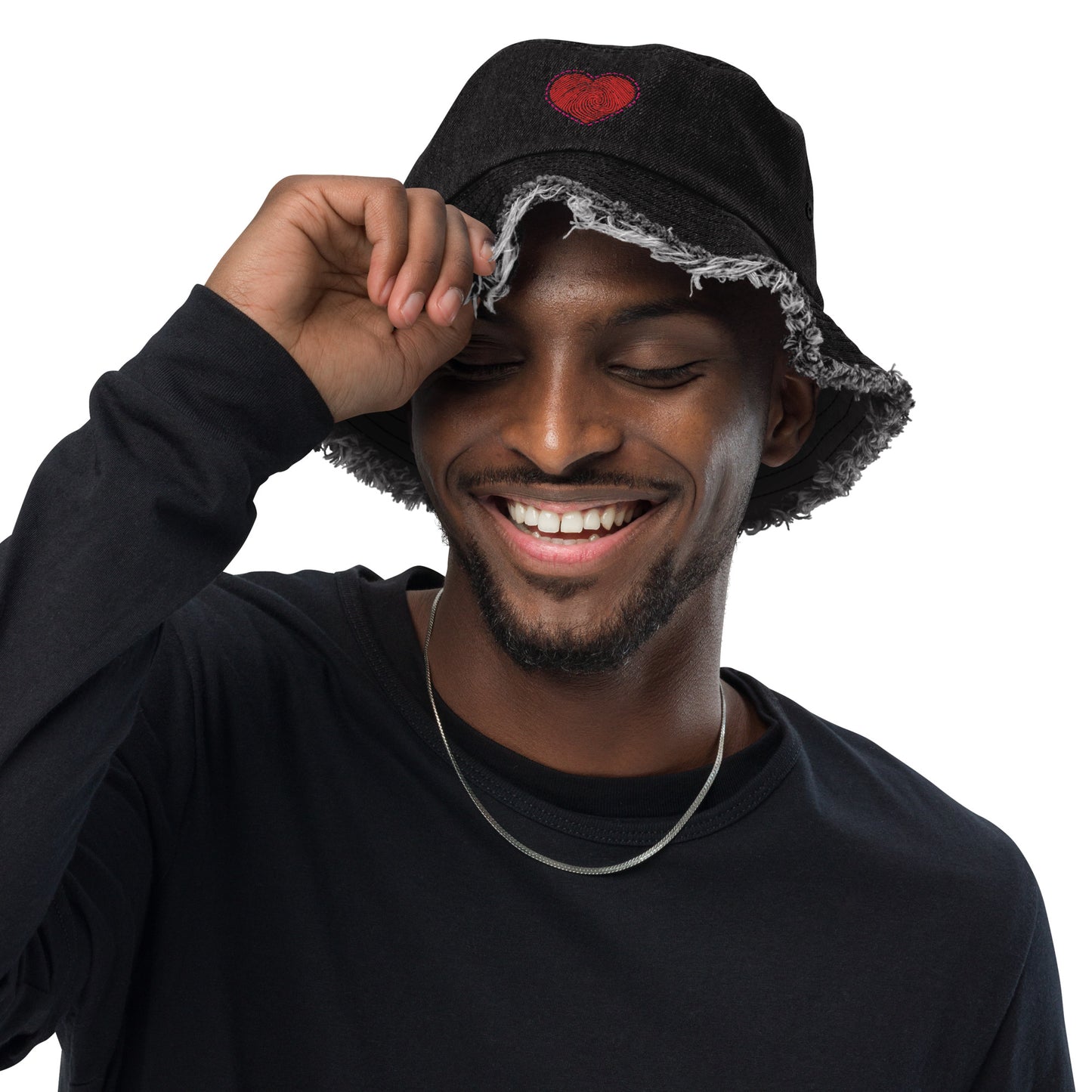 Heartz Distressed denim bucket hat$22.75