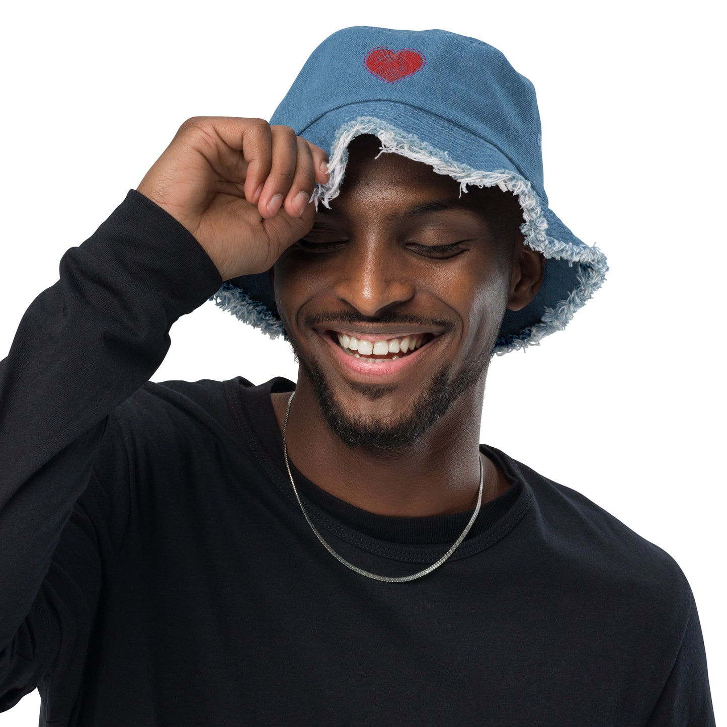 Heartz Distressed denim bucket hat$22.75
