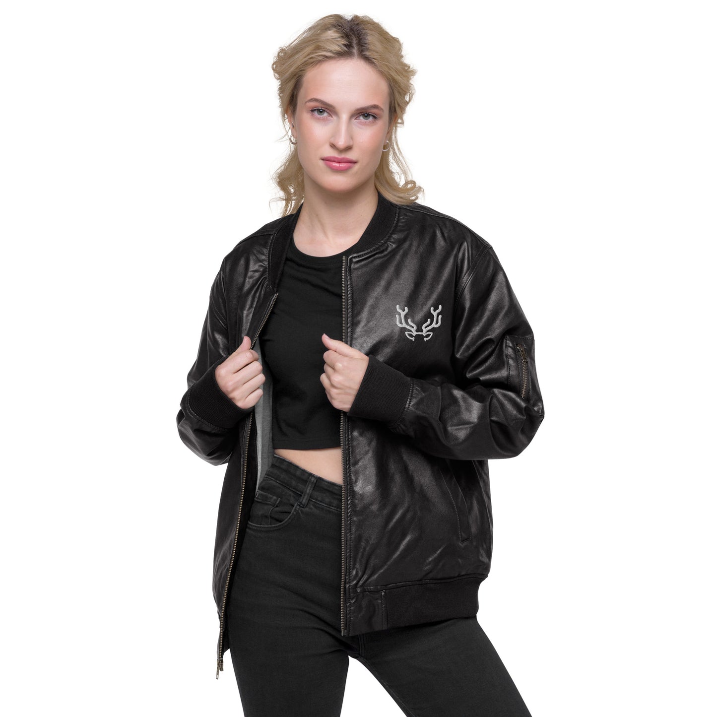 Deer Leather Bomber Jacket